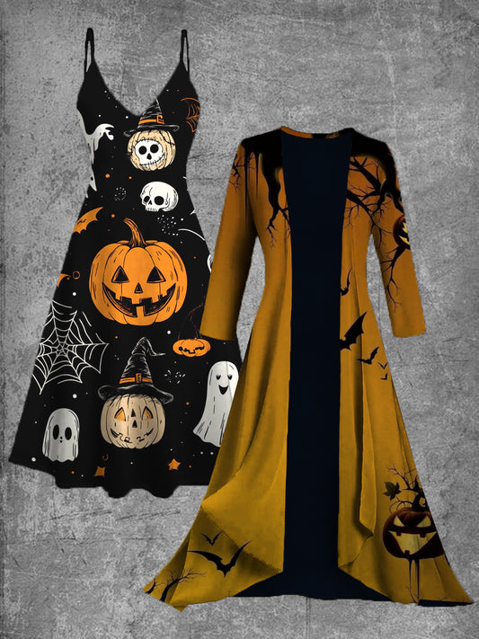 Vintage Halloween Art Print Suspender Dress Two Piece Dress
