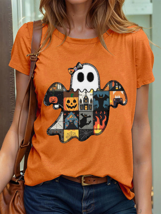 Women's Halloween Cute Ghost Print T-Shirt