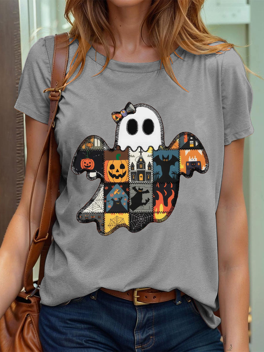 Women's Halloween Cute Ghost Print T-Shirt