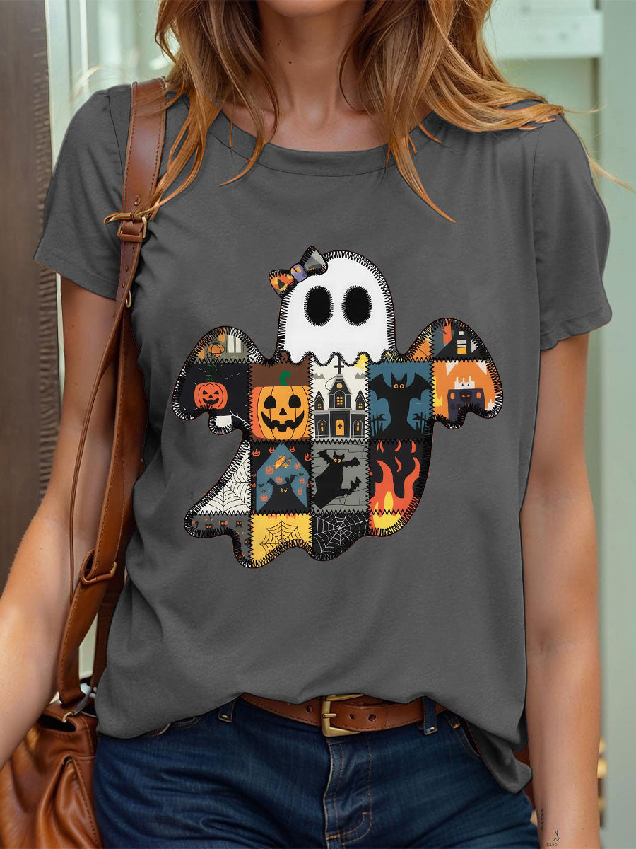 Women's Halloween Cute Ghost Print T-Shirt