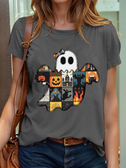 Women's Halloween Cute Ghost Print T-Shirt