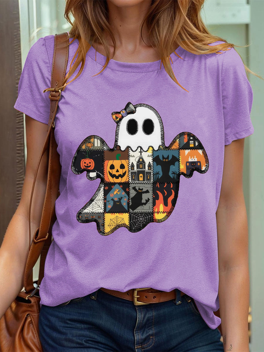 Women's Halloween Cute Ghost Print T-Shirt