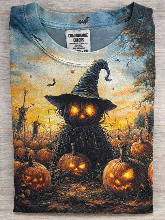 Halloween Evil Pumpkin Print Casual Short Sleeve T-Shirt