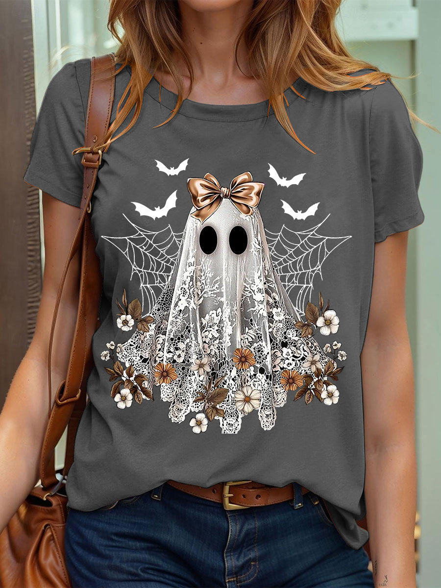 Women's Halloween Cute Lace Ghos Print T-Shirt