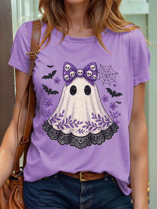 Women's Halloween Cute Lace Ghos Print T-Shirt