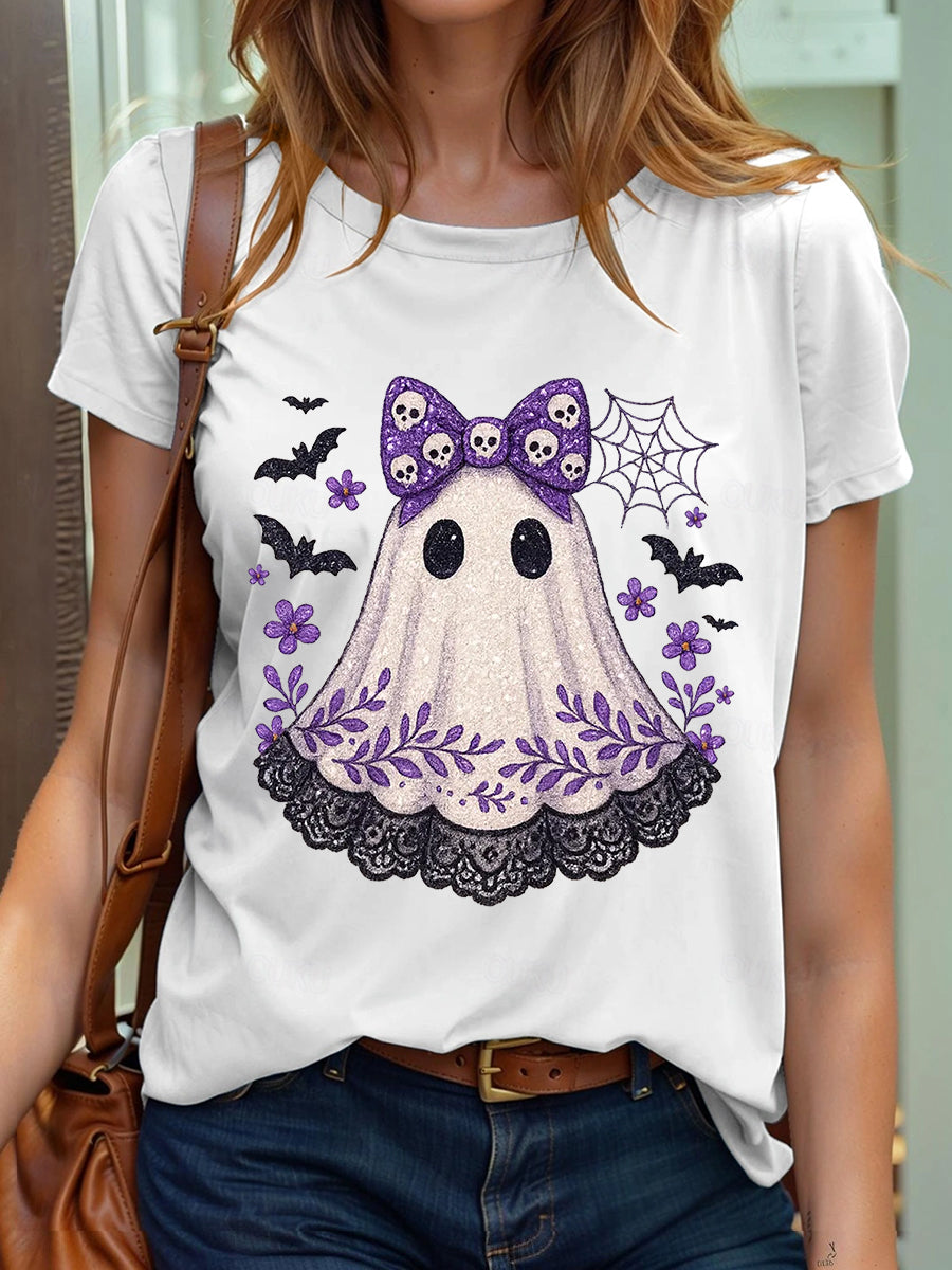 Women's Halloween Cute Lace Ghos Print T-Shirt