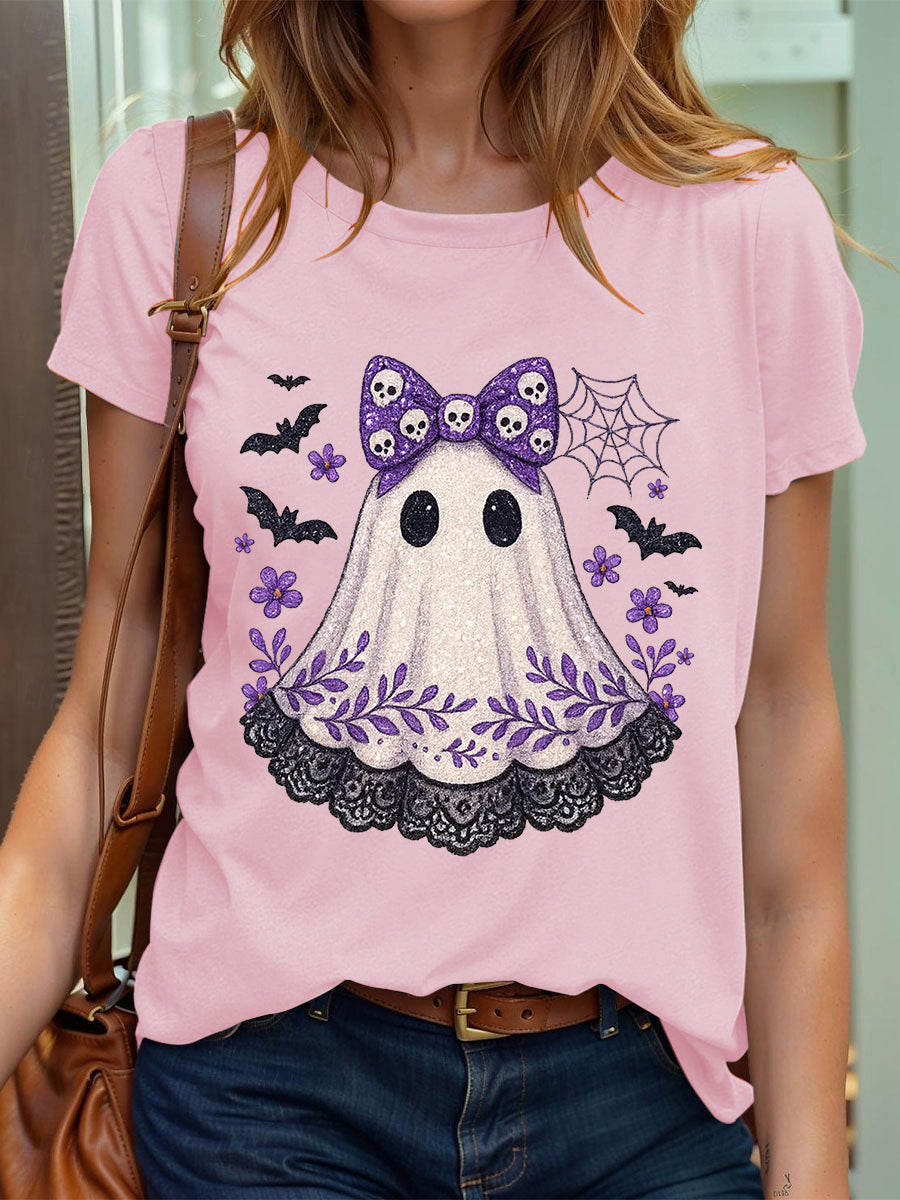 Women's Halloween Cute Lace Ghos Print T-Shirt