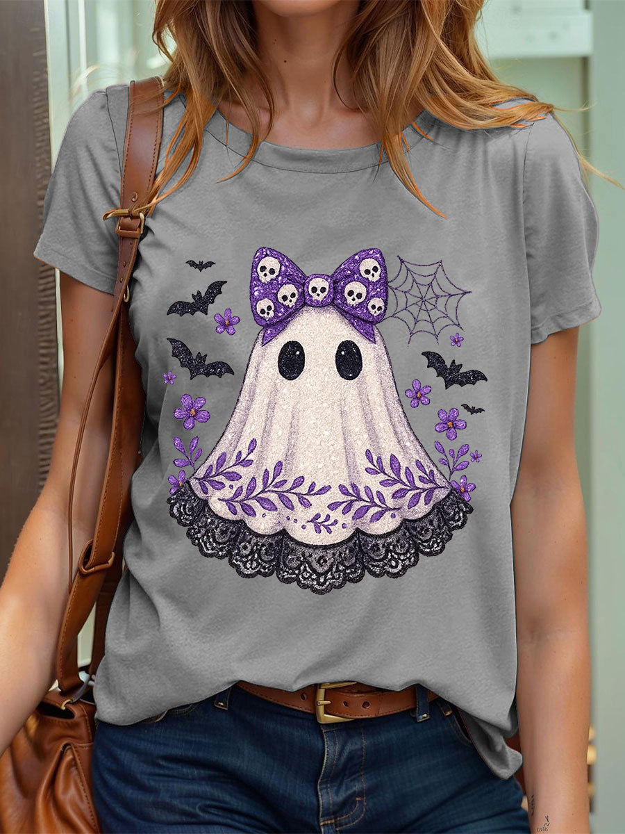 Women's Halloween Cute Lace Ghos Print T-Shirt