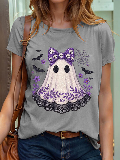 Women's Halloween Cute Lace Ghos Print T-Shirt