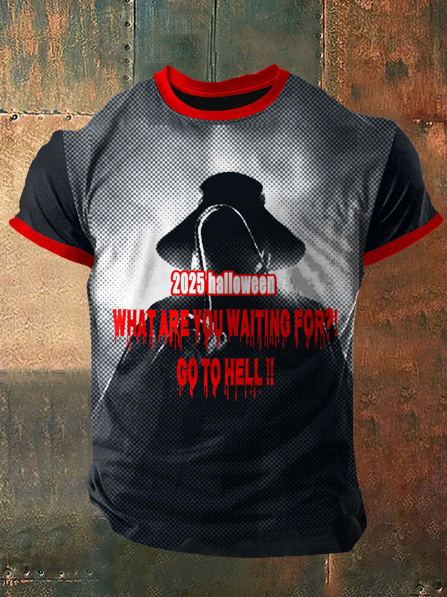 Men`s Go To Hell Print Vintage Fashion Short Sleeve T-Shirt