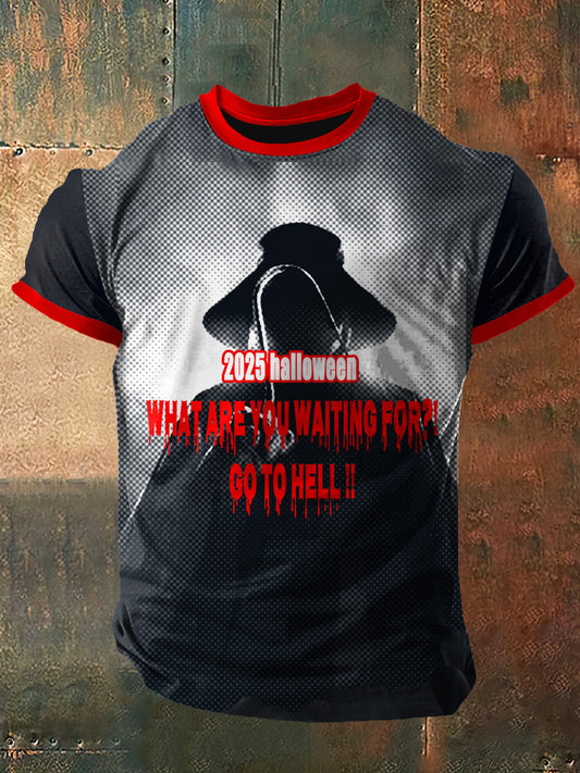 Men`s Go To Hell Print Vintage Fashion Short Sleeve T-Shirt