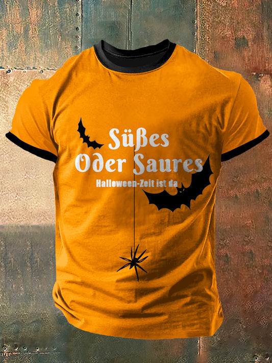 Men`s Trick Or Treat Print Vintage Fashion Short Sleeve T-Shirt