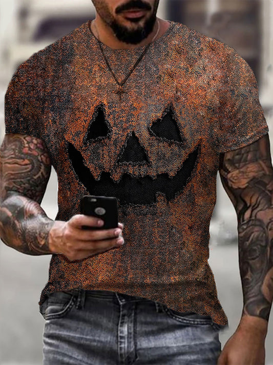 Men's Pumpkin Face Art Print Casual T-Shirt