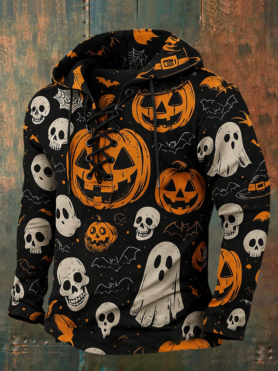 Men's Retro Halloween Horror Graphic Casual Henley
