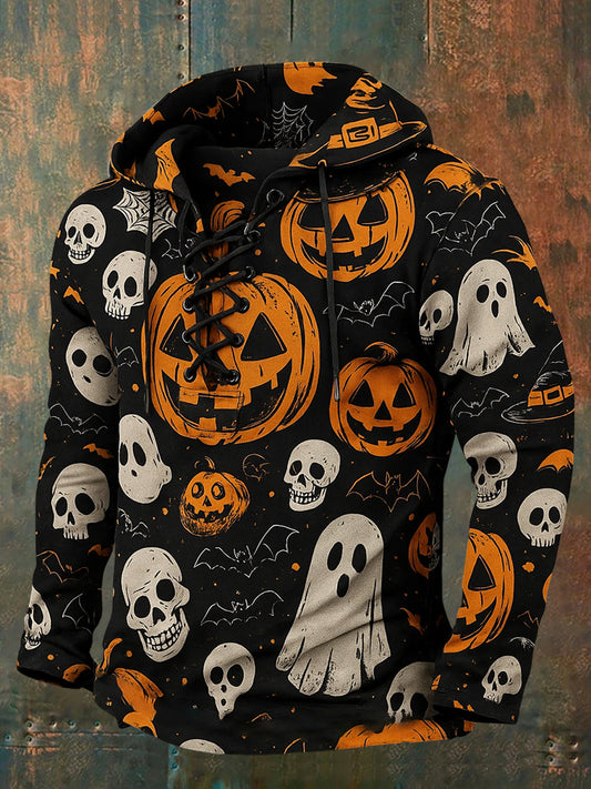 Men's Retro Halloween Horror Graphic Casual Henley