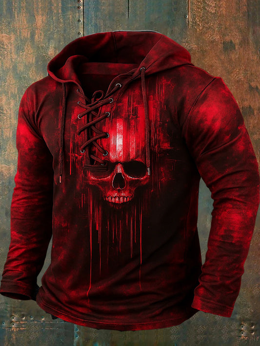 Men's Retro Halloween Horror Graphic Casual Henley