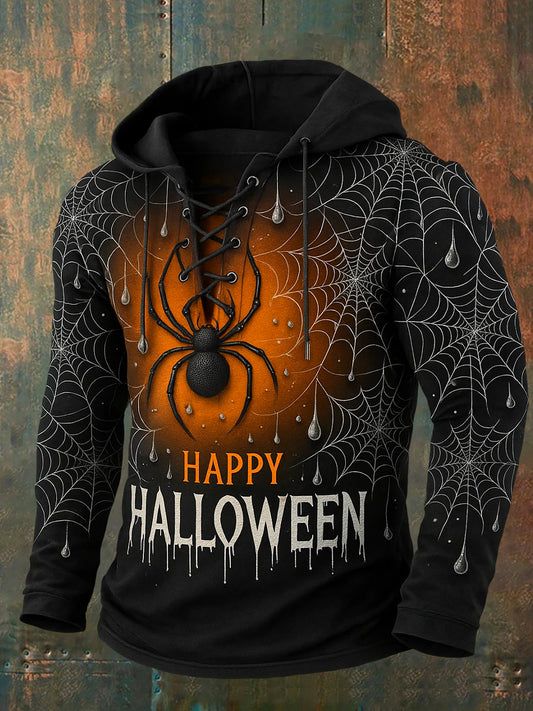 Men's Retro Halloween Horror Graphic Casual Henley