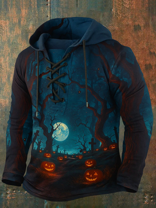 Men's Retro Halloween Horror Graphic Casual Henley