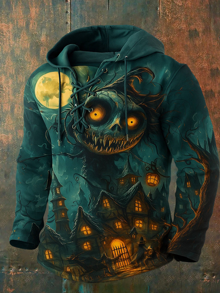 Men's Retro Halloween Horror Graphic Casual Henley