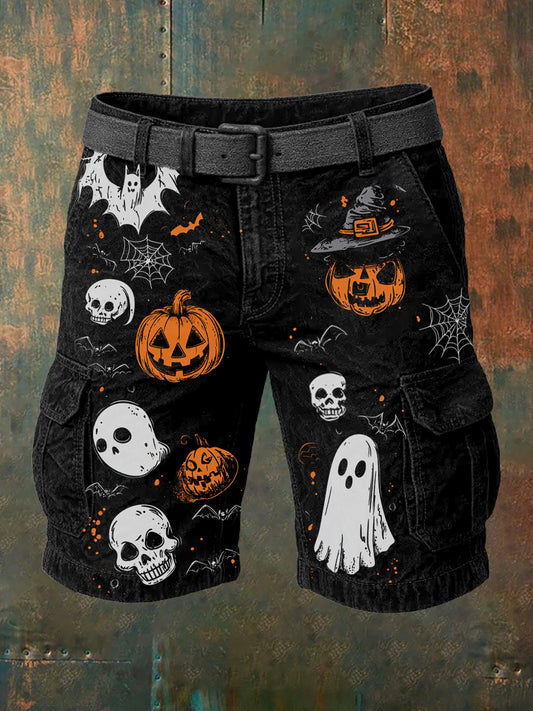 Men's Retro Halloween Horror Graphic Casual Cargo Shorts