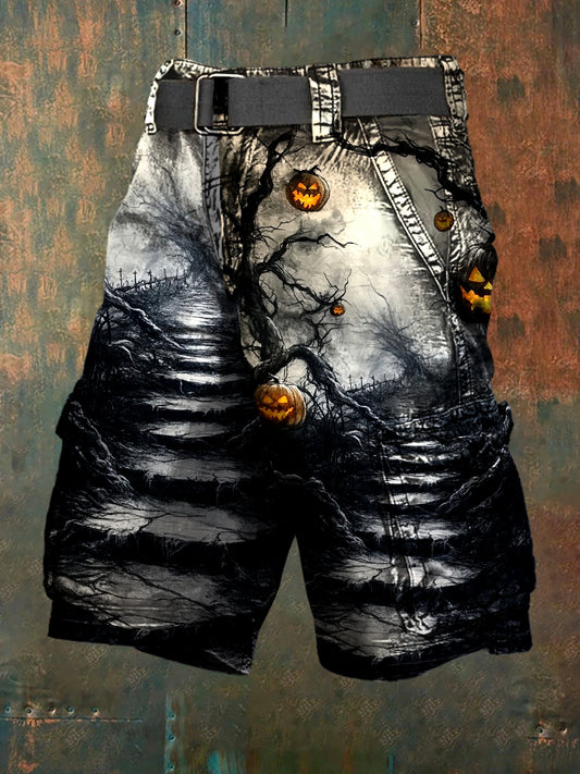 Men's Retro Halloween Horror Graphic Casual Cargo Shorts