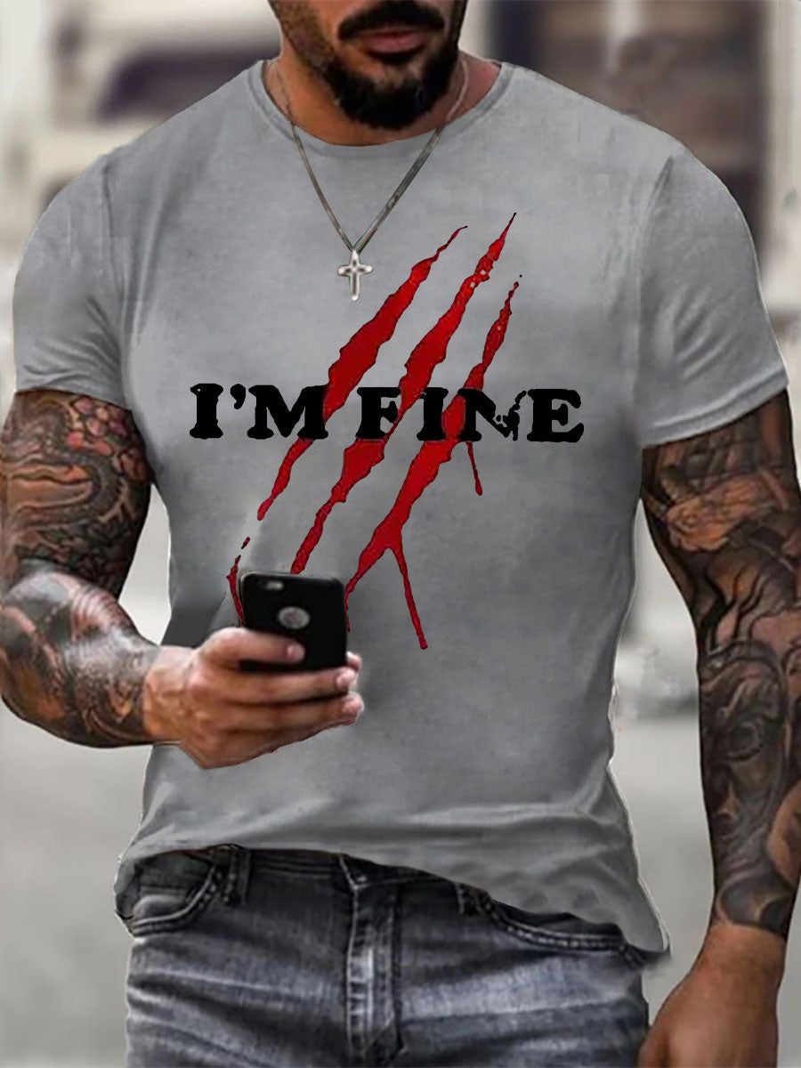Men's I'm Fine Bloody Art Printed Casual T-Shirt