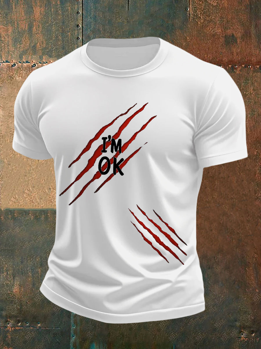 Men's Funny Halloween I'm OK Scratch Print Casual Tee