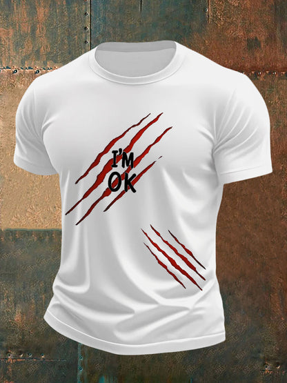 Men's Funny Halloween I'm OK Scratch Print Casual Tee