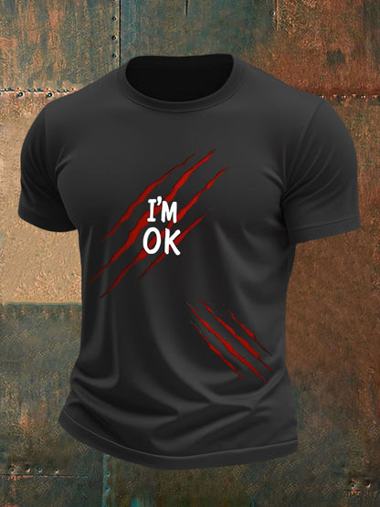 Men's Funny Halloween I'm OK Scratch Print Casual Tee