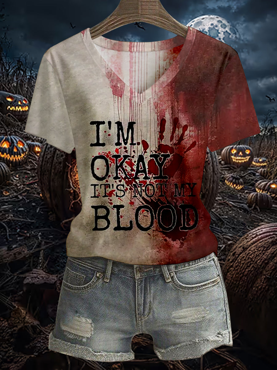 Women's Funny  I'M OK Bloodstained Print Casual Short Sleeve Tee