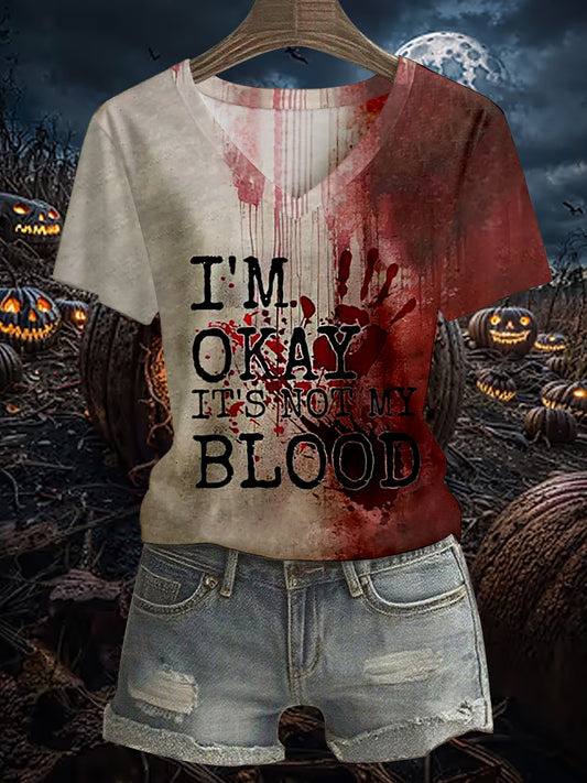 Women's Funny  I'M OK Bloodstained Print Casual Short Sleeve Tee