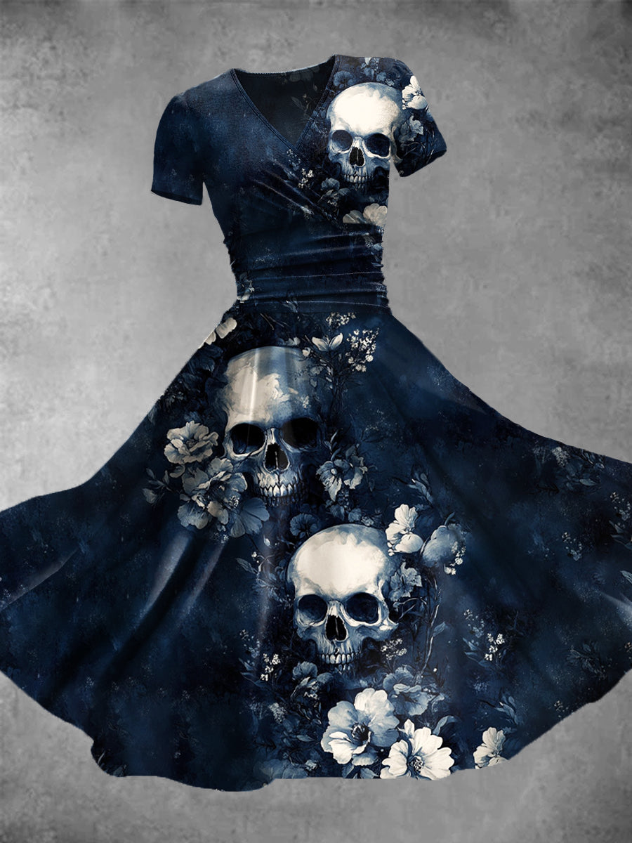 Women's Vintage Skull Art Print Casual Dress