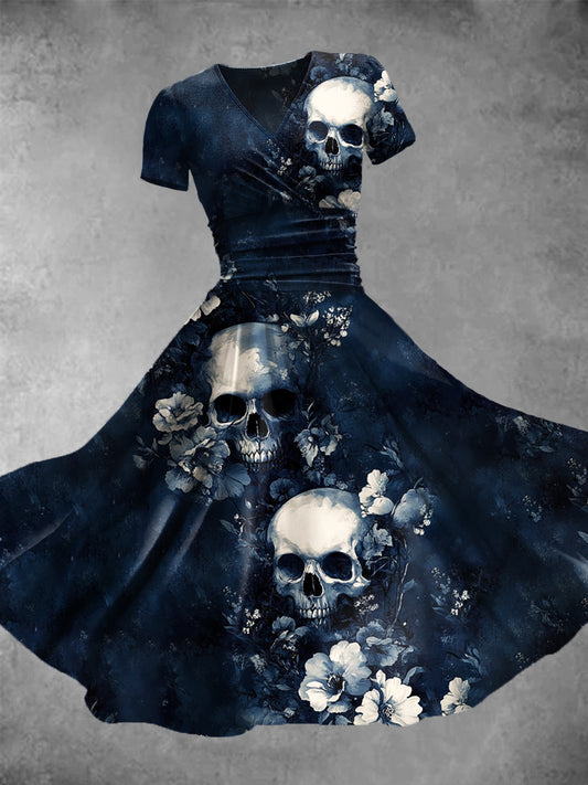 Women's Vintage Skull Art Print Casual Dress