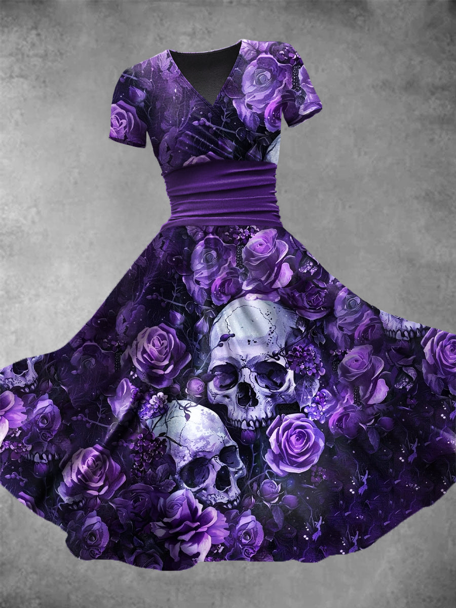 Women's Vintage Skull Art Print Casual Dress