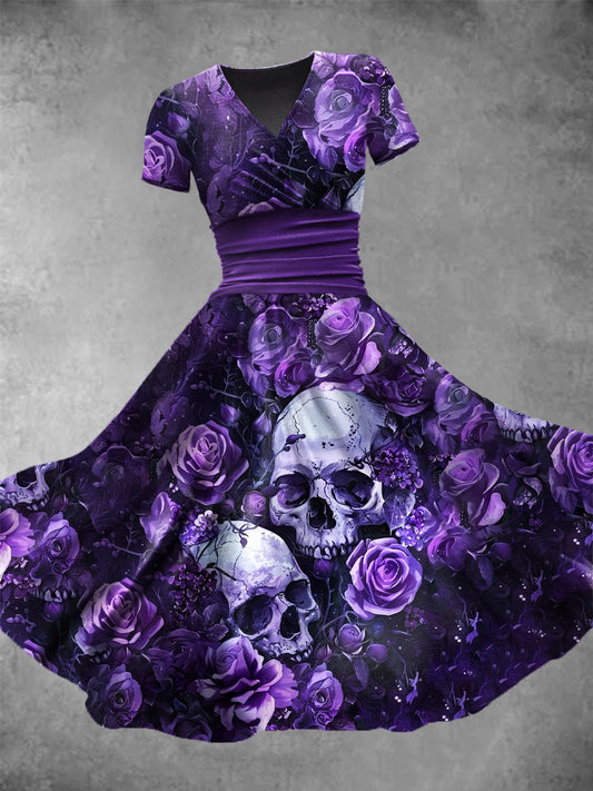 Women's Vintage Skull Art Print Casual Dress