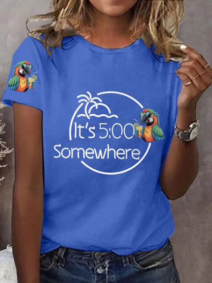 Women's It‘s 5 O'clock Somewhere Parrot Print Casual Tee