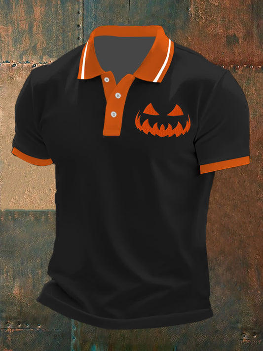 Men's Halloween Pumpkin Face Short Sleeve Shirt