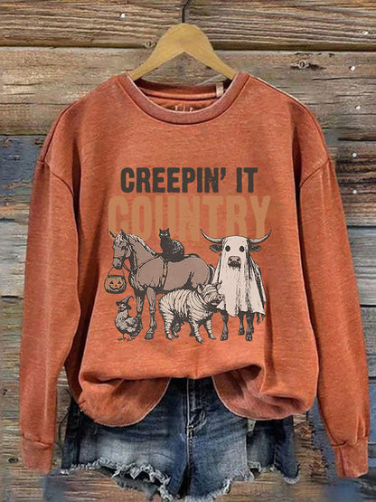 Women's Halloween Creepin It Country Printed Sweatshirt