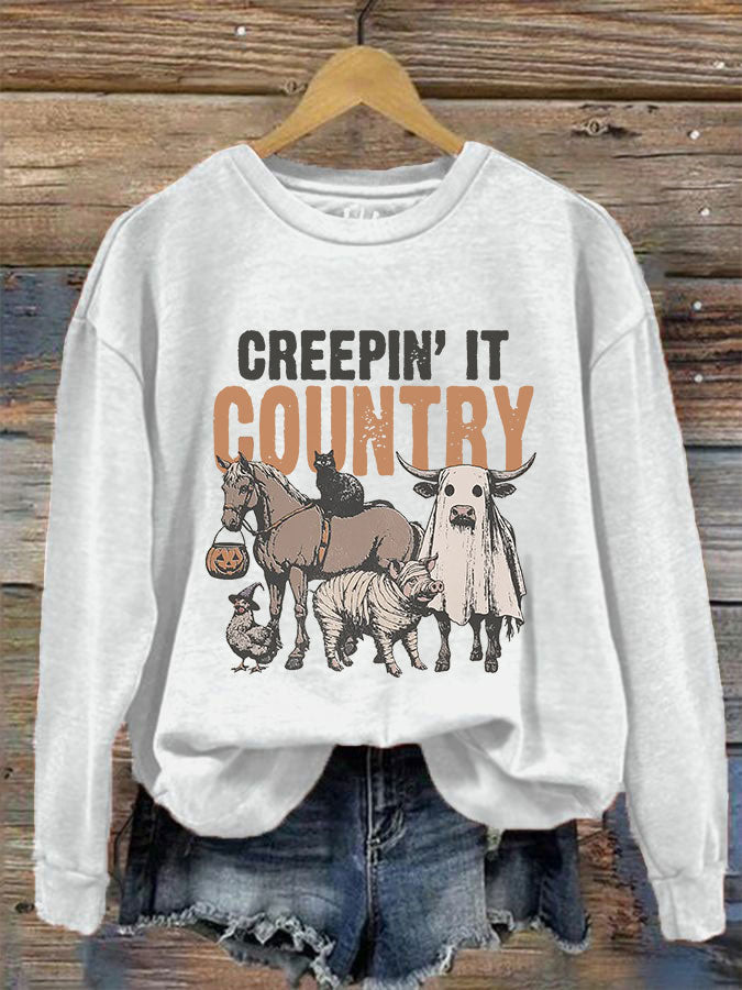 Women's Halloween Creepin It Country Printed Sweatshirt