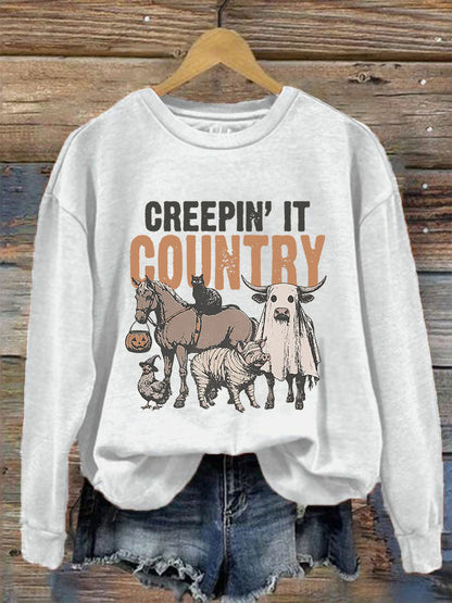 Women's Halloween Creepin It Country Printed Sweatshirt