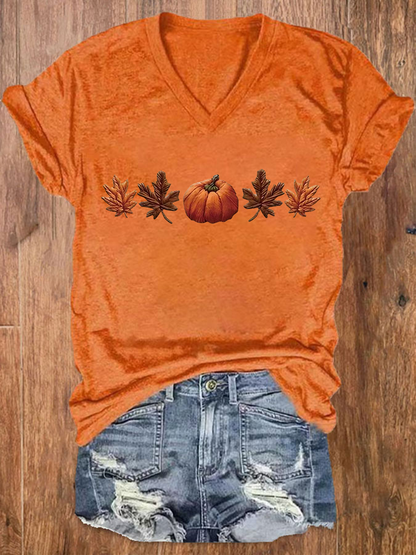 Women's Fall Pumpkin Print Casual T-shirt