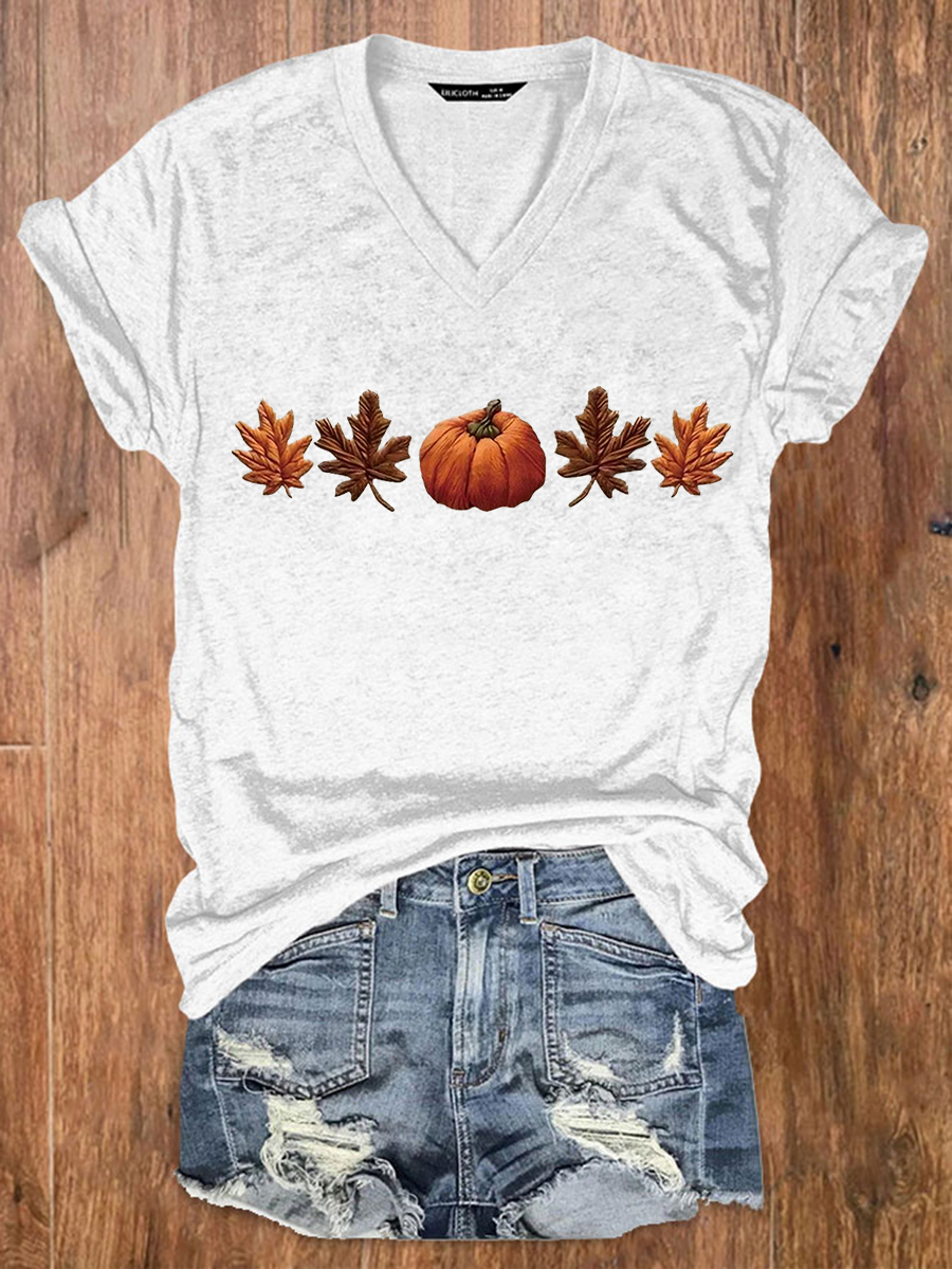 Women's Fall Pumpkin Print Casual T-shirt
