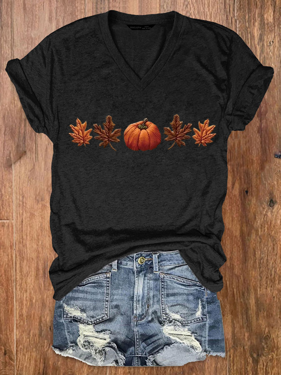 Women's Fall Pumpkin Print Casual T-shirt