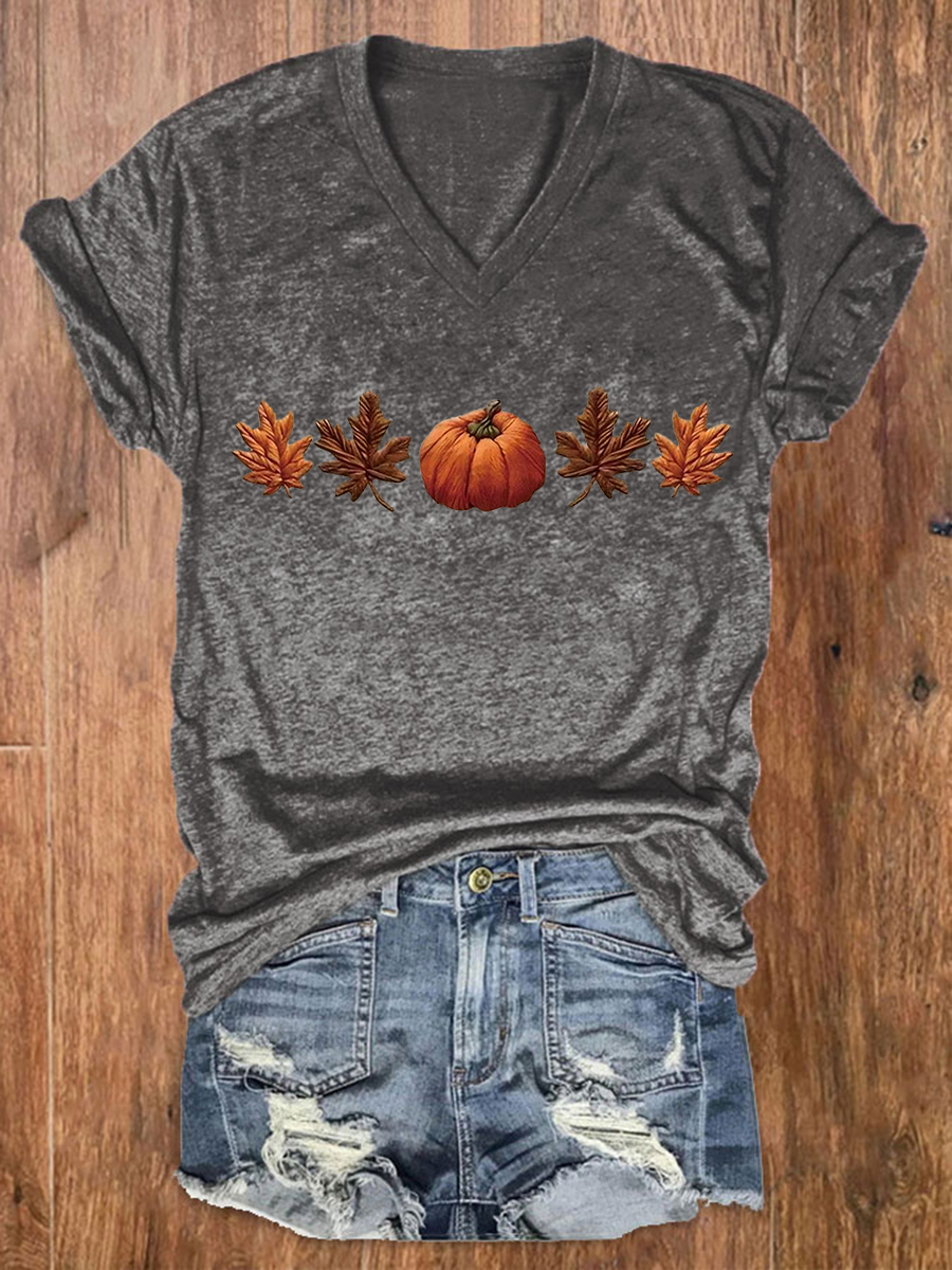 Women's Fall Pumpkin Print Casual T-shirt