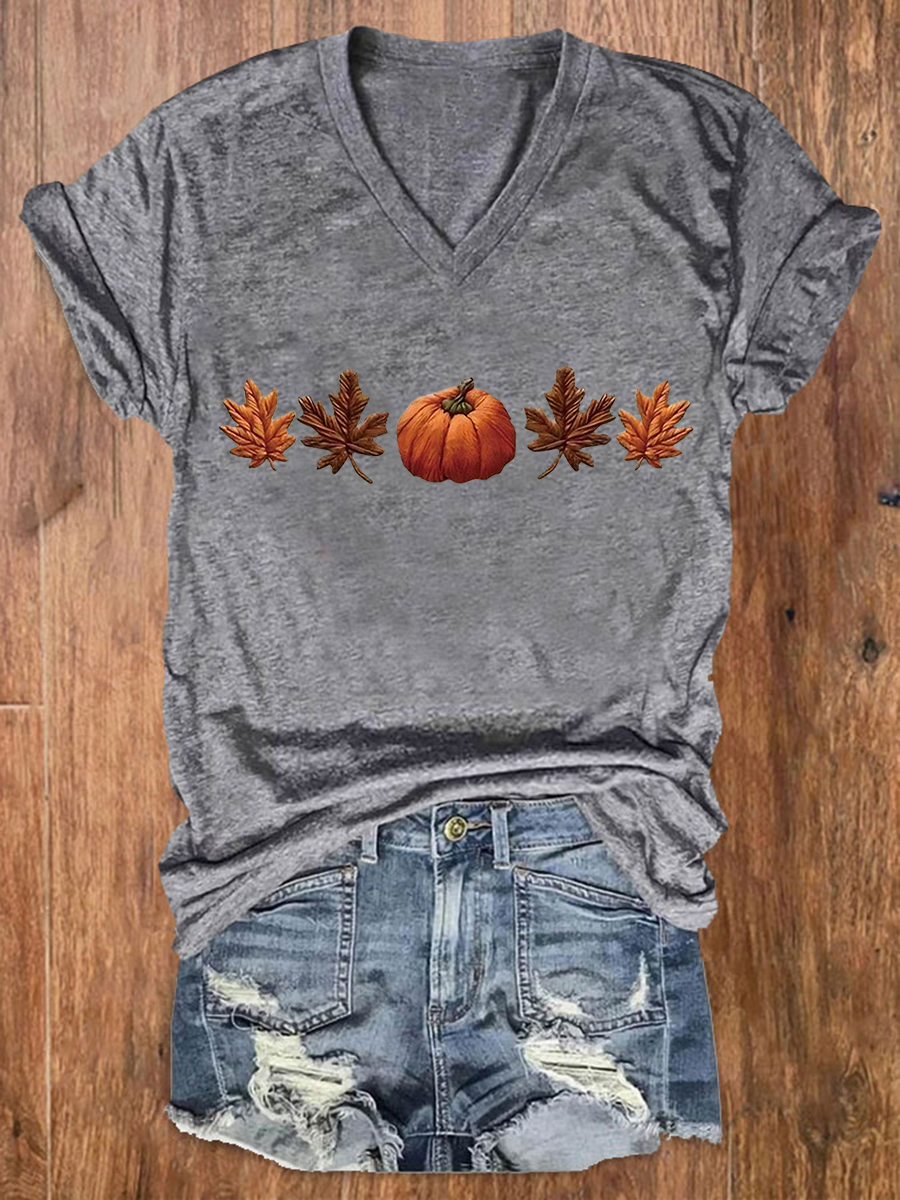 Women's Fall Pumpkin Print Casual T-shirt