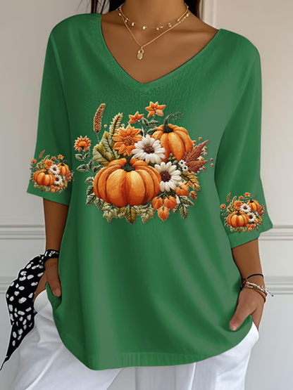 Women's Autumn Pumpkin Print Casual T-Shirt