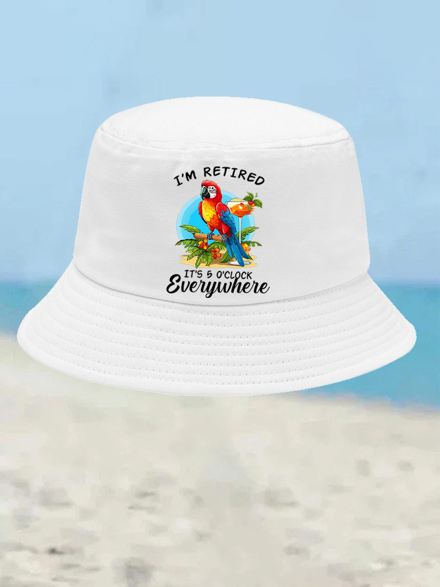 Unisex I'm Retired It's 5 O'clock Somewhere Parrot Print Bucket hat