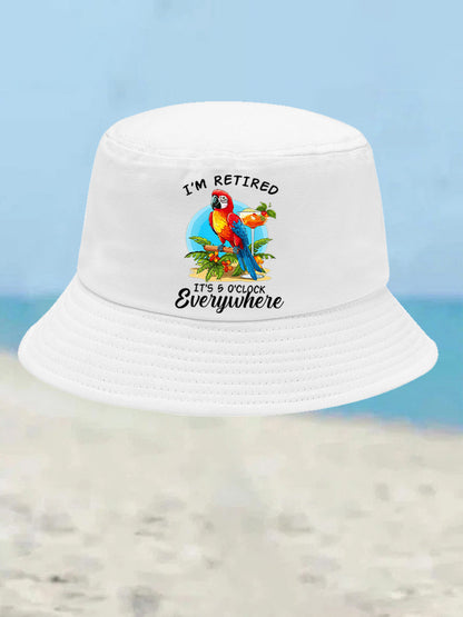 Unisex I'm Retired It's 5 O'clock Somewhere Parrot Print Bucket hat