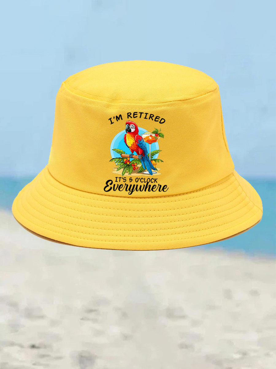 Unisex I'm Retired It's 5 O'clock Somewhere Parrot Print Bucket hat