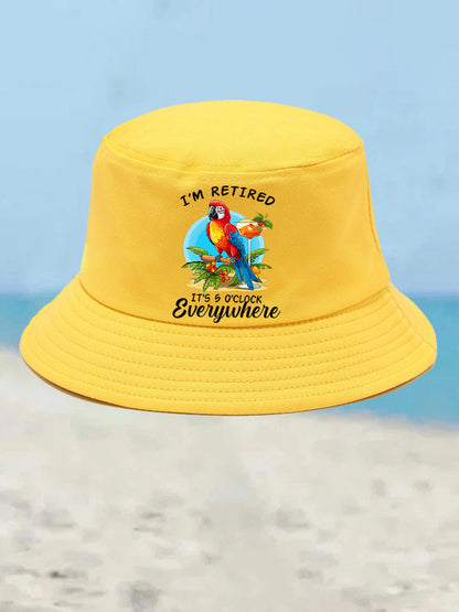 Unisex I'm Retired It's 5 O'clock Somewhere Parrot Print Bucket hat